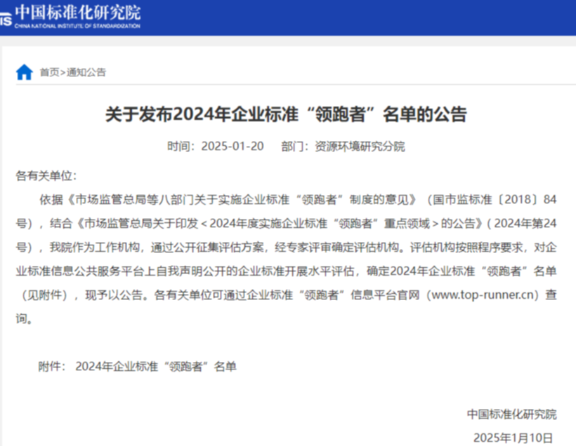 中辰轻机《码垛机》标准入选2024年企业标准“领跑者”名单